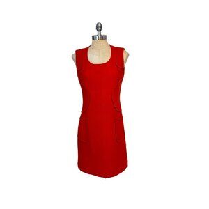Nathalie Chaize Red Sleeveless Textured Shift Dress With Pockets 38 US Size 6